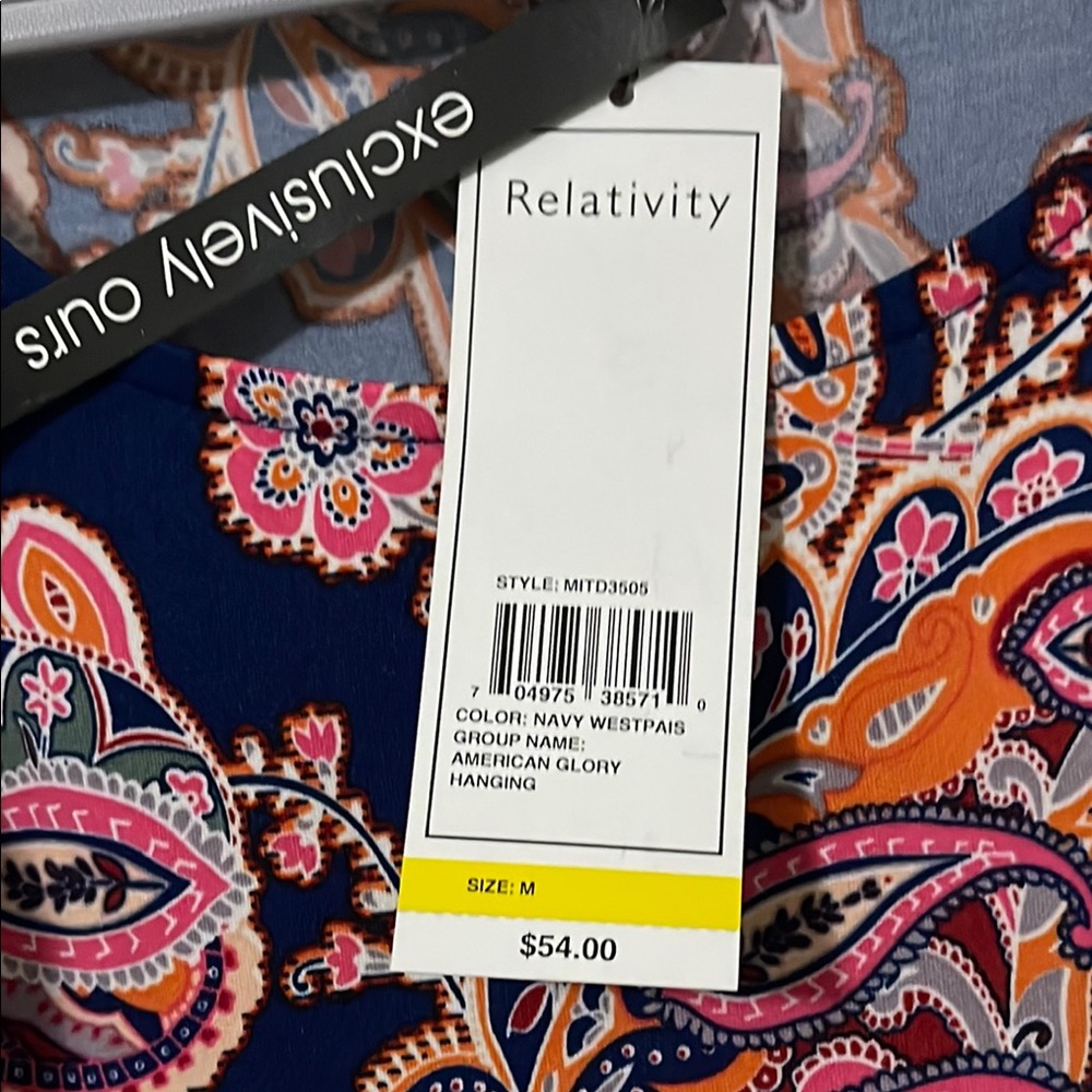 Relativity Blue and Orange A-line Puff Sleeve Dress - Picture 4 of 5
